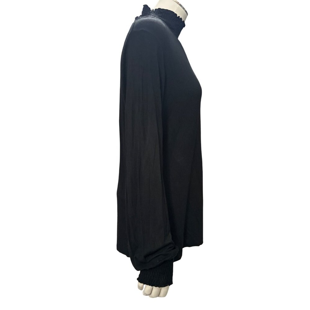 August Silk Size L Black Sheer Smocked Mock Neck Top Noircore Glamcore Eventwear - Picture 5 of 11